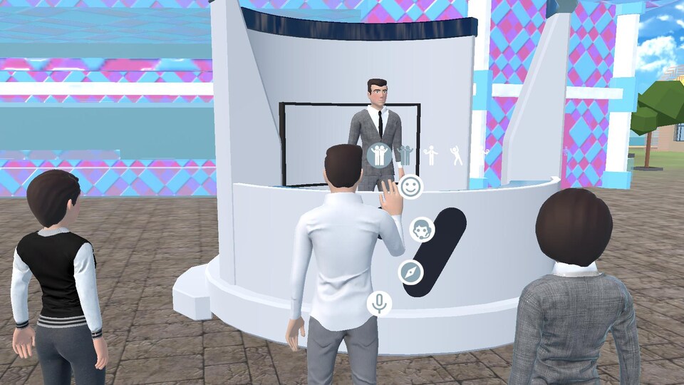 Des personnages dans un campus virtuel.