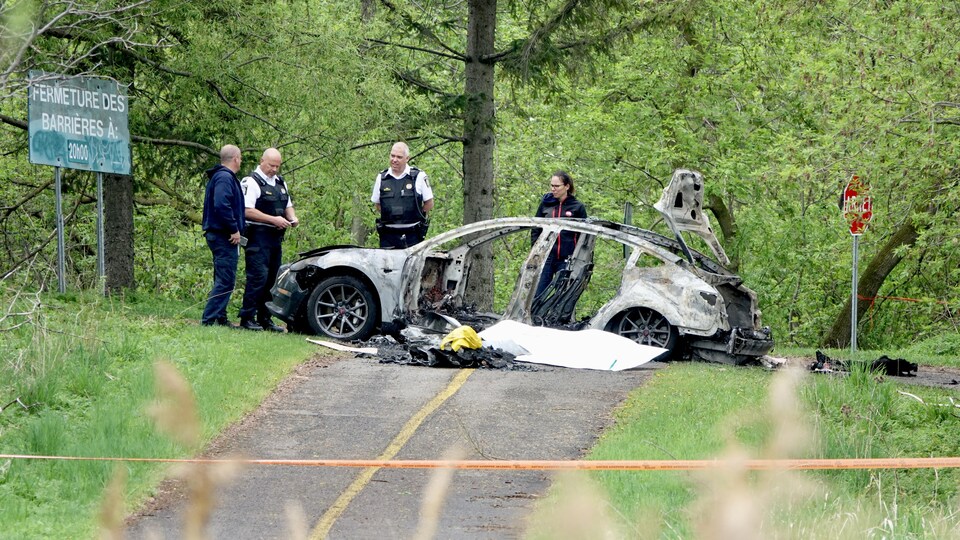 Police noticed something in a burning vehicle