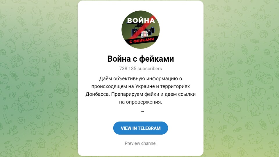Capture d'écran de la page Telegram russe de War on Fakes.