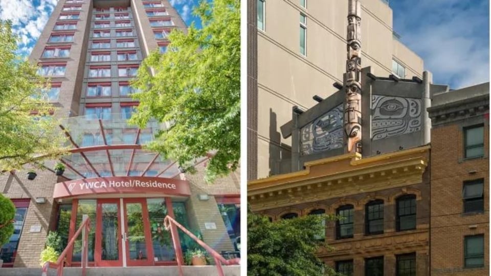 Les façades de l'hôtel YWCA de Vancouver et du Skwachàys Lodge and Gallery.