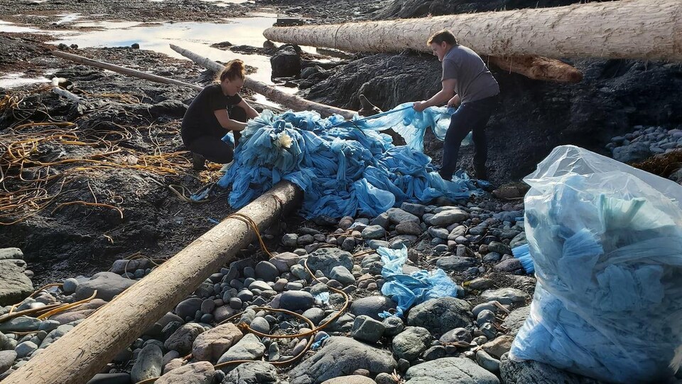Des équipes de nettoyage, formées de bénévoles, ramassent les débris sur les côtes britanno-colombiennes.