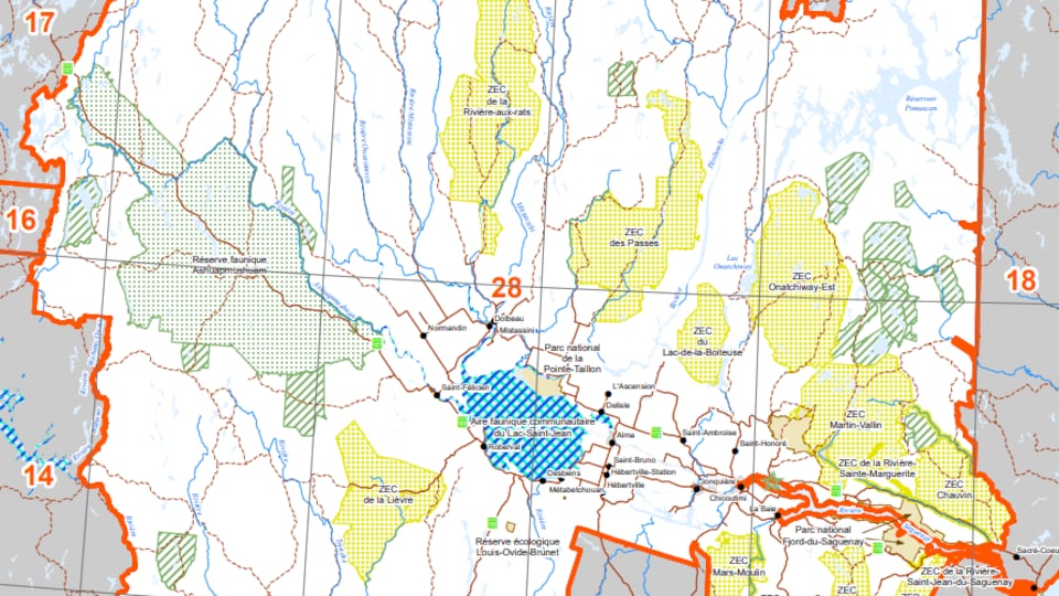 Une carte des zones de chasse.