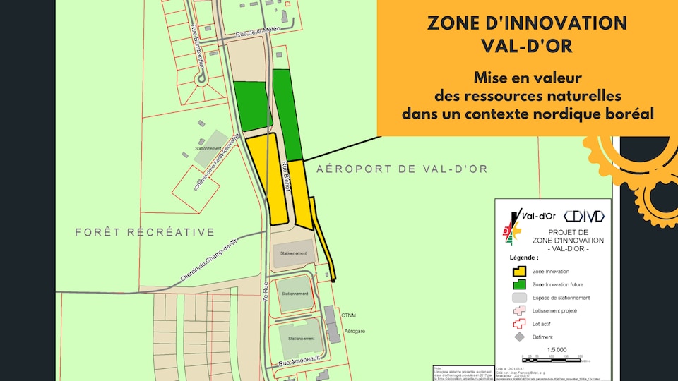 Une carte montre le projet de zone d'innovation de Val-d'Or.