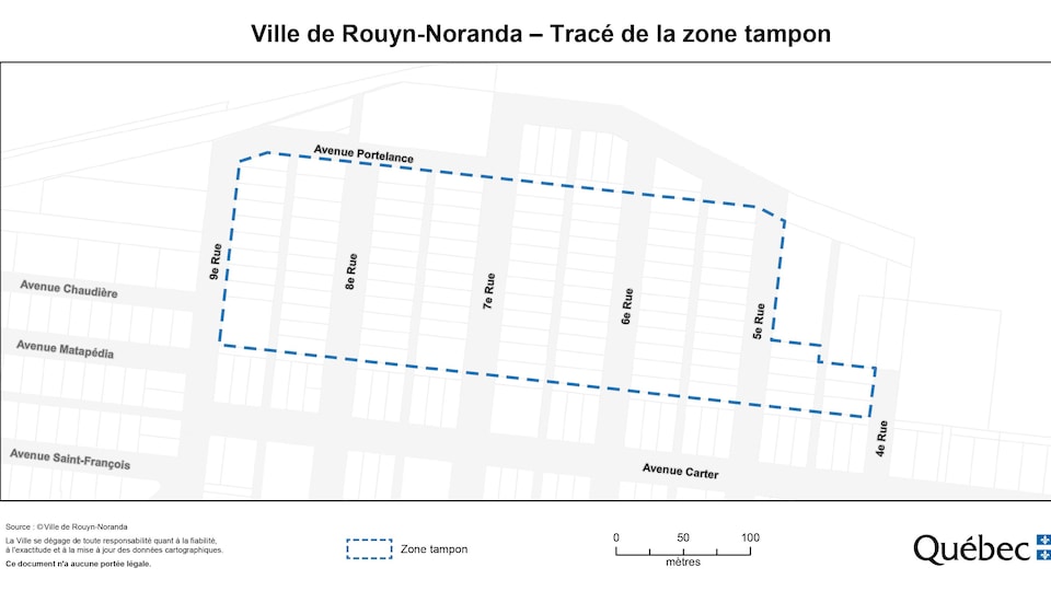 Une carte délimitant la future zone tampon dans le quartier Notre-Dame, à Rouyn-Noranda.
