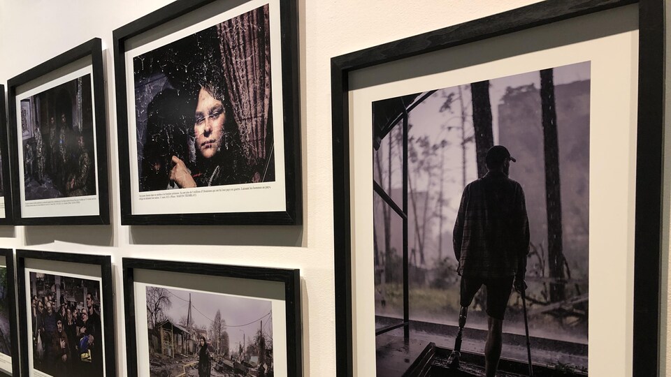 Des photographies dans une salle d'exposition. 