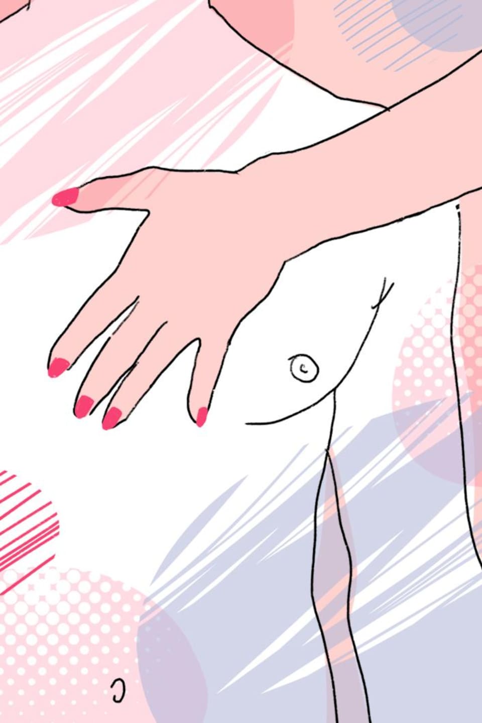 Le dessin d'une main féminine qui caresse le torse d'un homme.