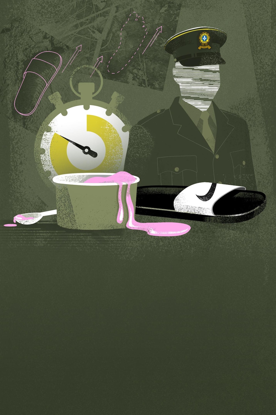 Un policier derrière une sandale, une empreinte et un pot de crème glacée.