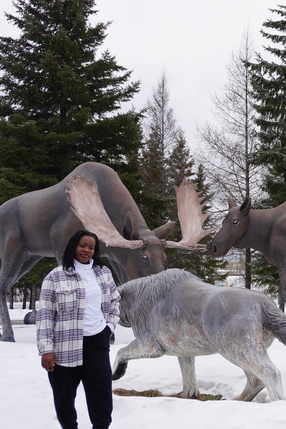 Grace-Eunice Koffi devant des animaux décoratifs de Hearst.
