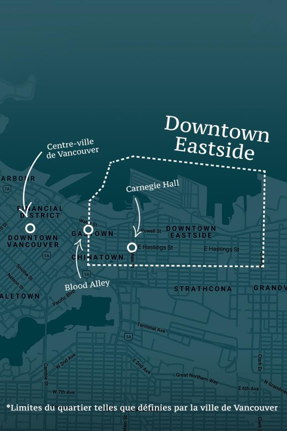 Carte du Downtown Eastside, à Vancouver.