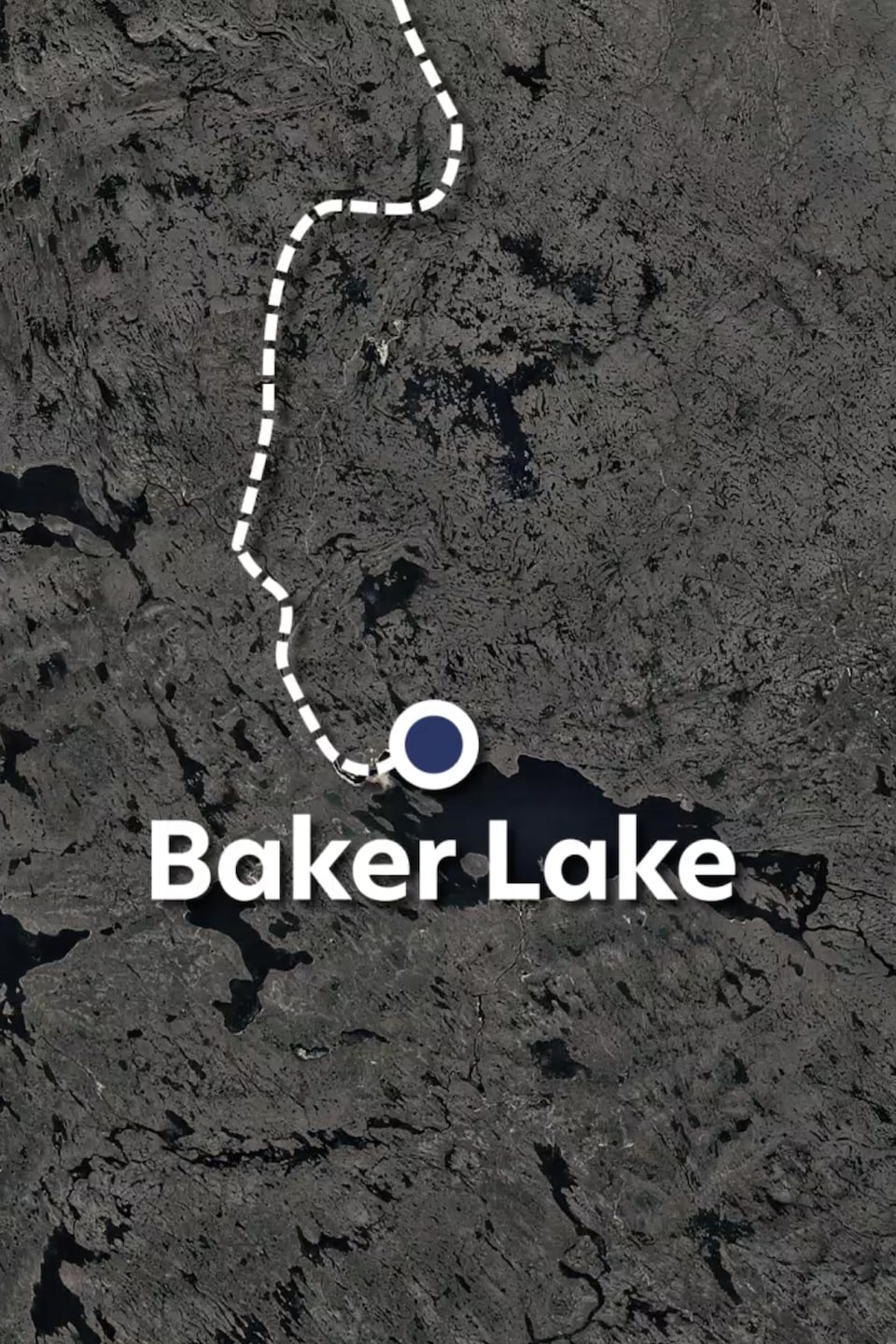 Carte satellite indiquant Baker Lake sur le parcours des aventuriers