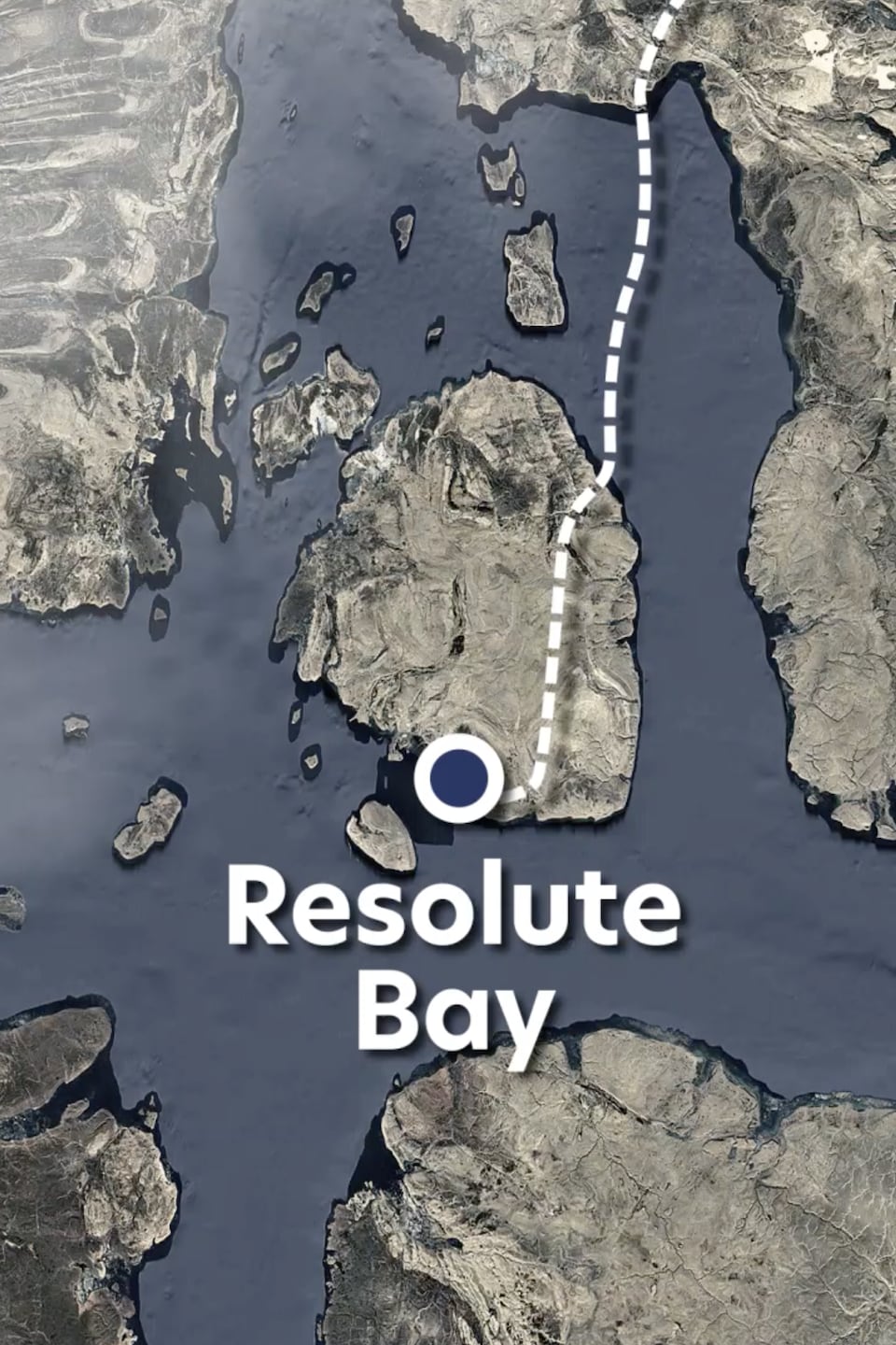 Carte satellite indiquant le village de Resolute Bay sur le parcours des aventuriers