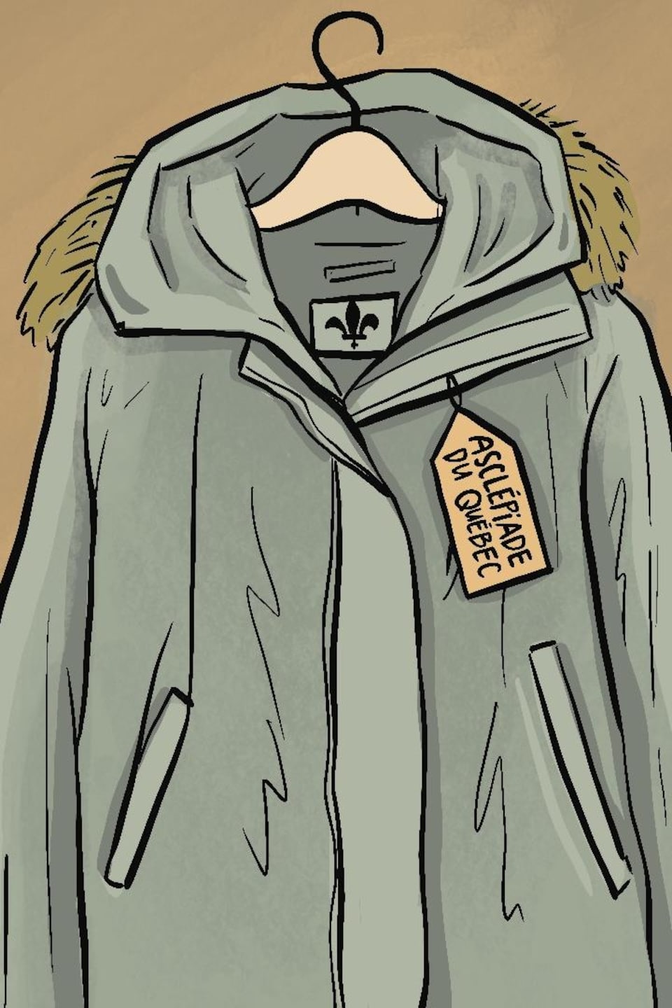 Illustration d'un manteau sur un crochet, avec une étiquette disant « Asclépiade du Québec »