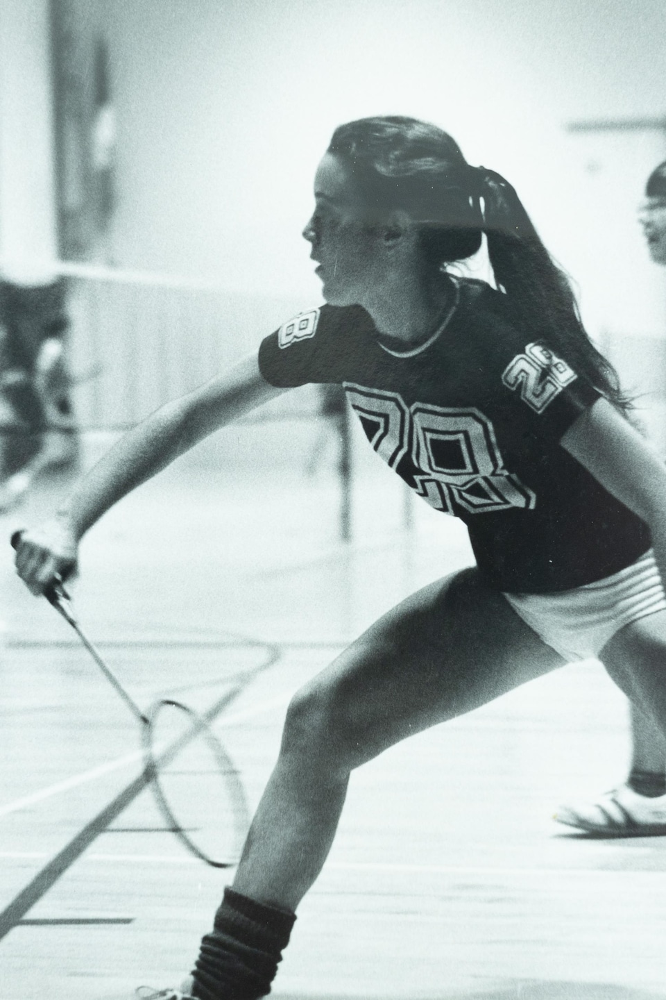 Une joueuse de badminton lors des jeux de 1979.