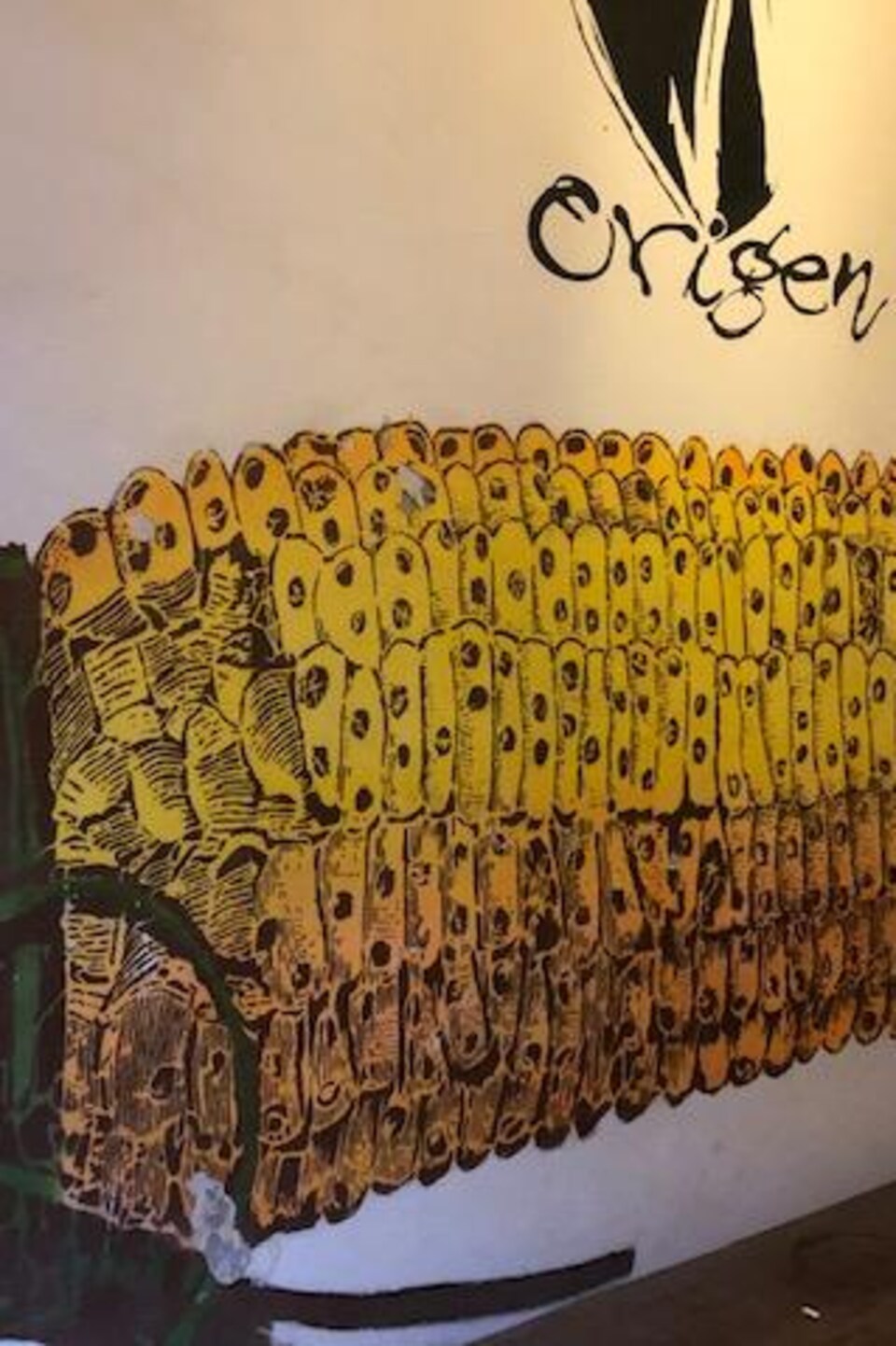 Un immense épi de maïs dessiné sur un mur