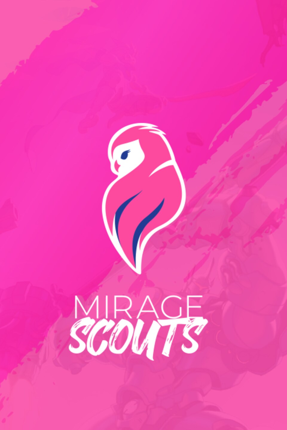Logo showing a pink and purple bird on a pink background with the words 