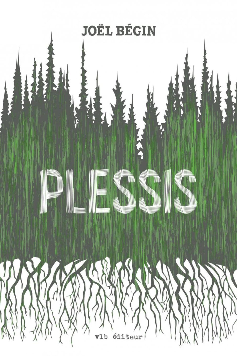 La couverture du livre Plessis, de Joël Bégin, dans les tons de vert.