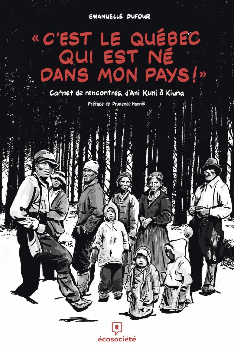 Couverture du livre C'est le Québec qui est né dans mon pays. Illustration d'une famille autochtone.