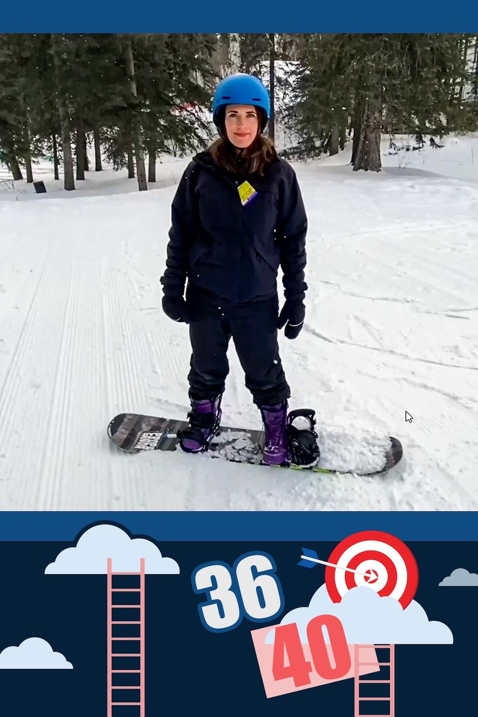 La Fureteuse fransaskoise, Nicole Lavergne-Smith, fait du snowboard pour la première fois.