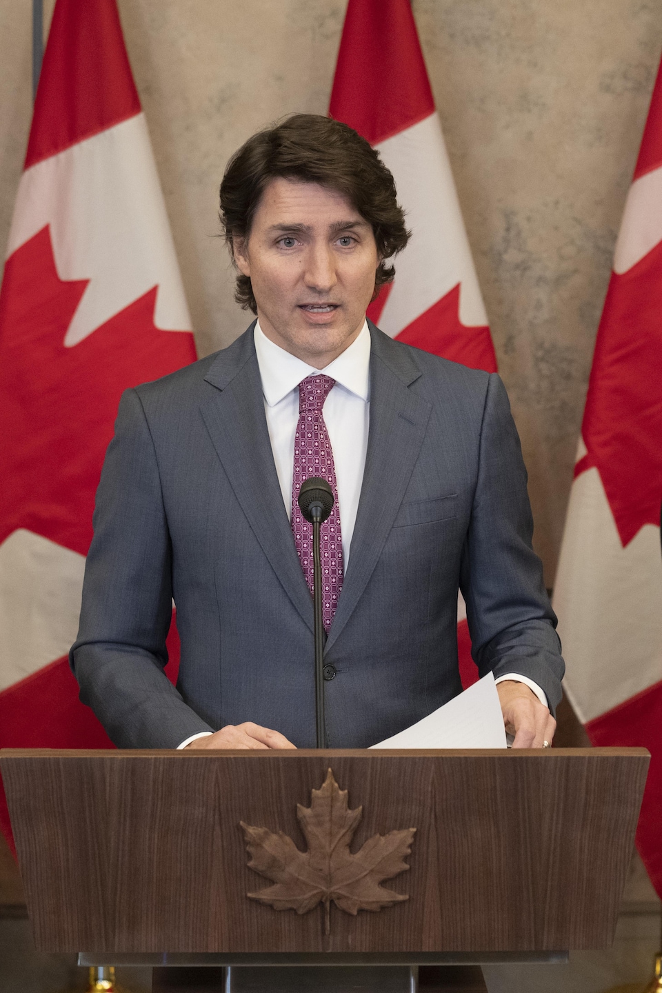 Marco Mendicino, Chrystia Freeland, Justin Trudeau, David Lametti et Bill Blair en conférence de presse.