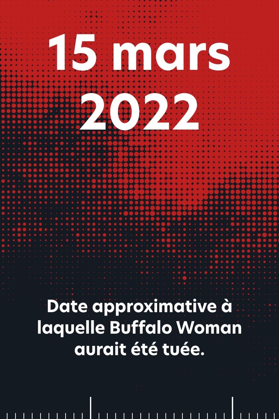 15 mars 2022 : date approximative à laquelle Buffalo Woman aurait été tuée.
