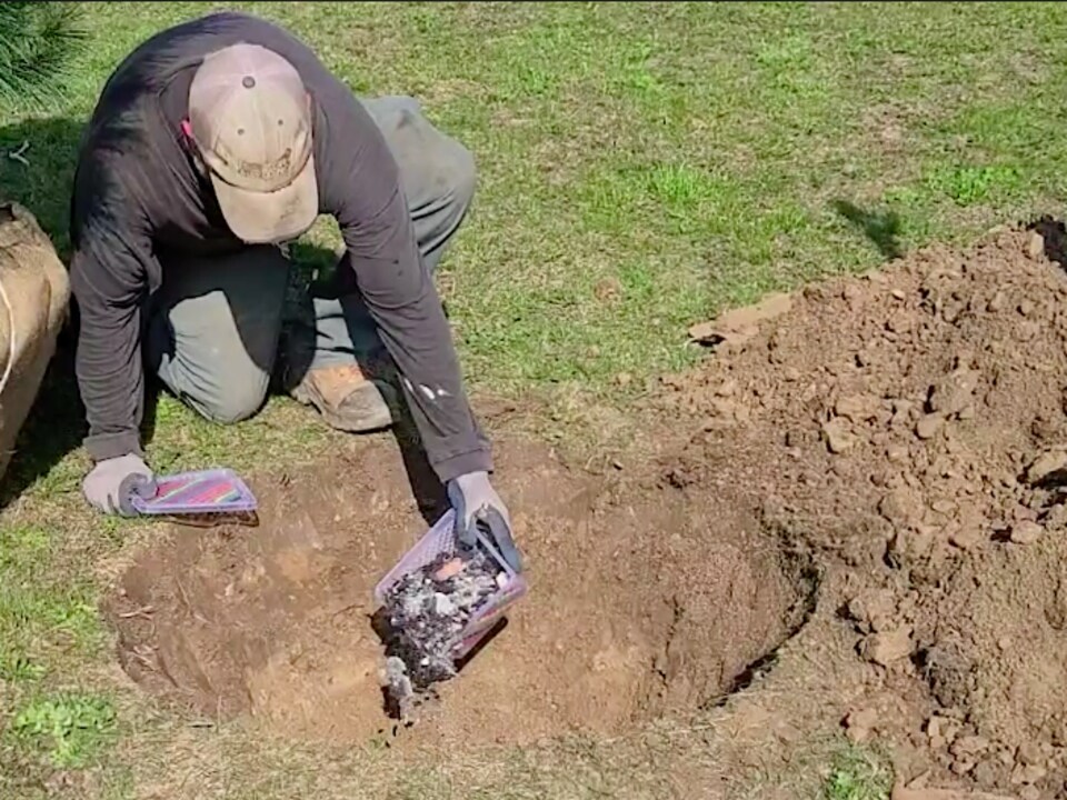 Extracto de un video destinado a estudiantes en el que vemos parte de la ceremonia donde se colocaron cenizas de libros en un hoyo para plantar un árbol.