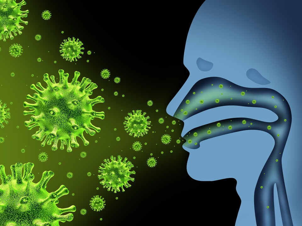 Illustration artistique d'une personne porteuse du virus de la grippe.