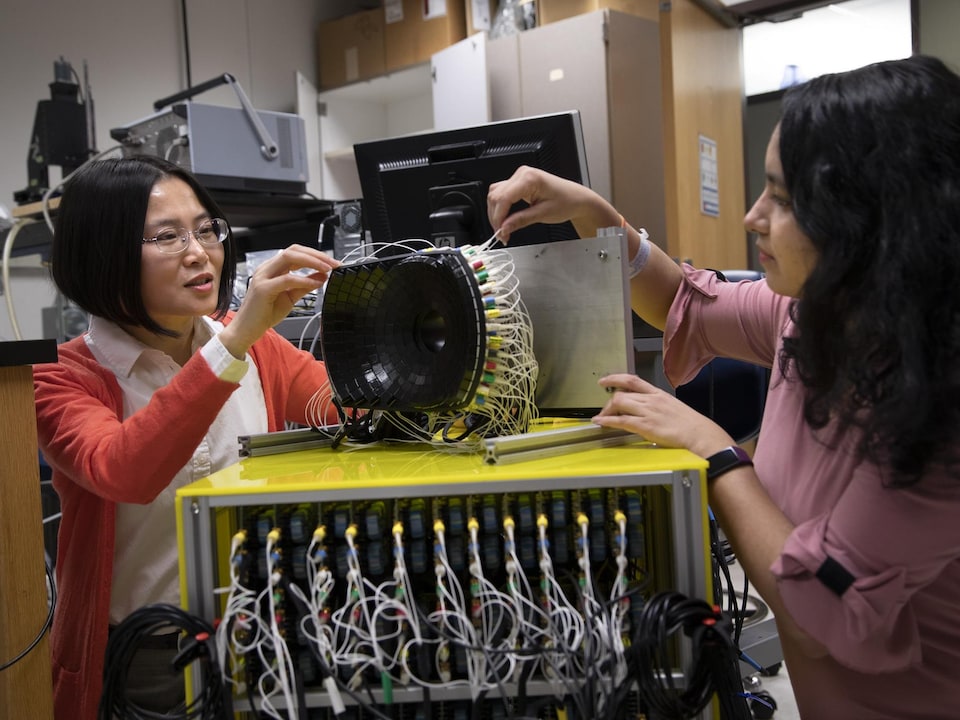 An ultrasonic array transducer.