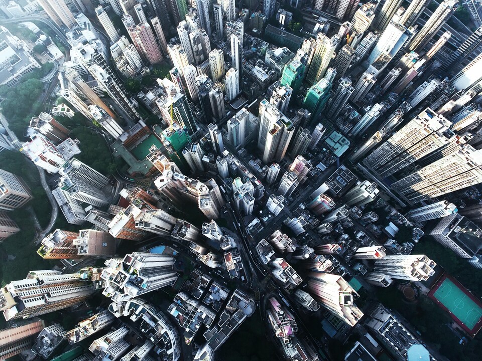 Vue aérienne de la ville d'Hong Kong.