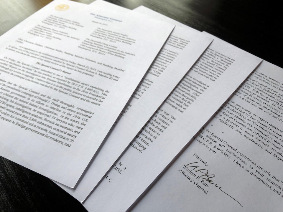 La lettre de quatre pages. Au bas de la dernière est apposée la signature de William Barr.