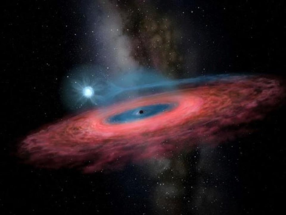 Illustration artistique du trou noir qui serait au centre de LB-1.