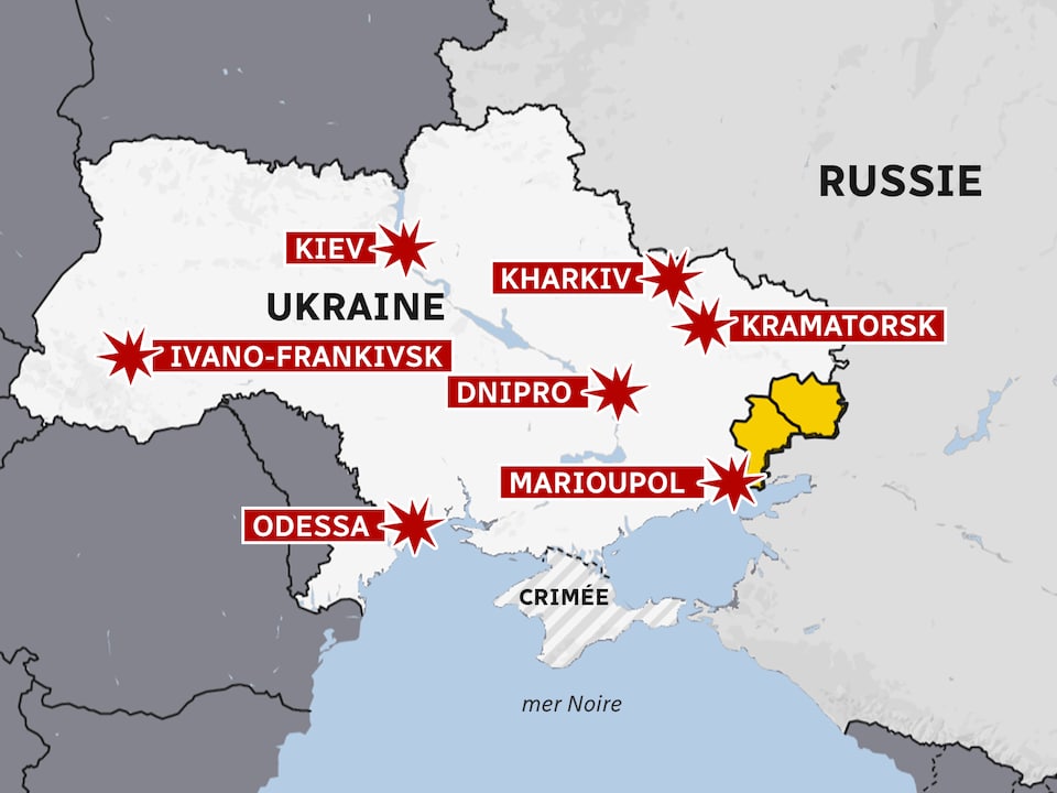 Carte des attaques russes en Ukraine