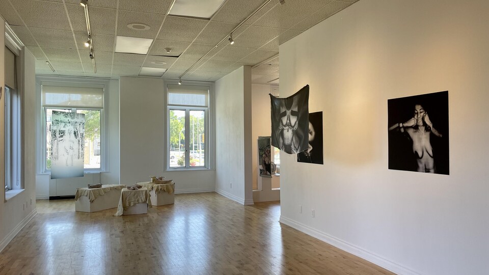 Galerie avec des œuvres accrochées au mur.