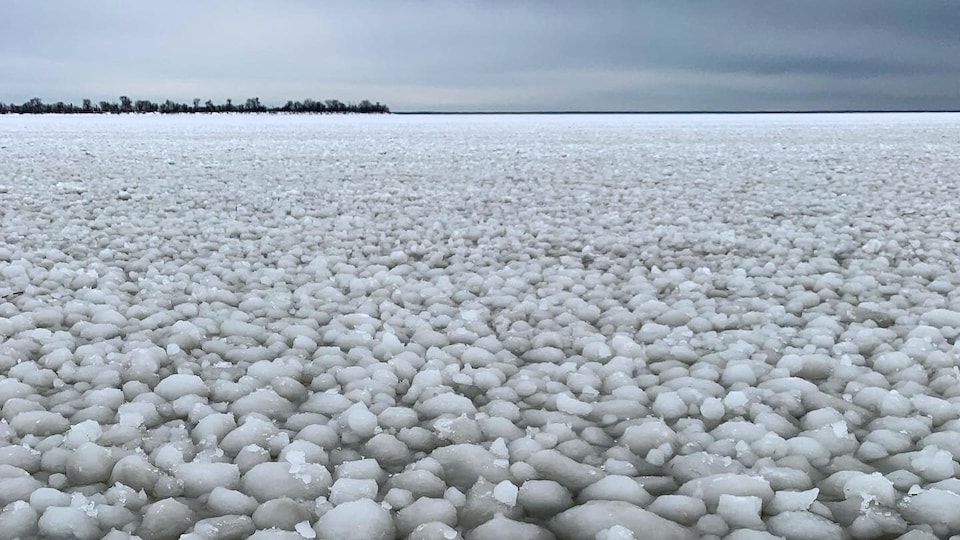 Un champ de boules de glace sur un lac.