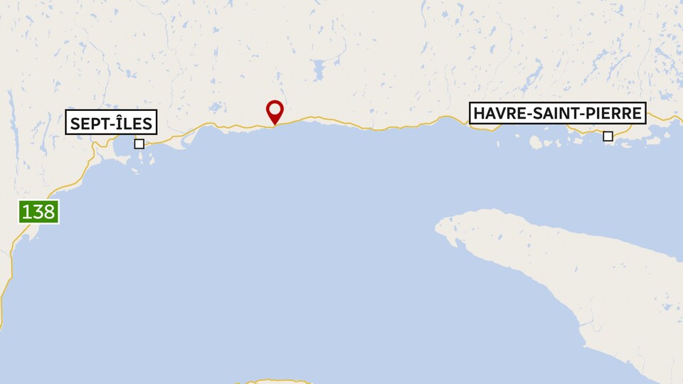 Map showing the location of Valéry Bélisle's road accident.