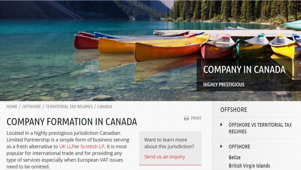 Des fournisseurs de services sur Internet proposent de créer des compagnies au Canada.
