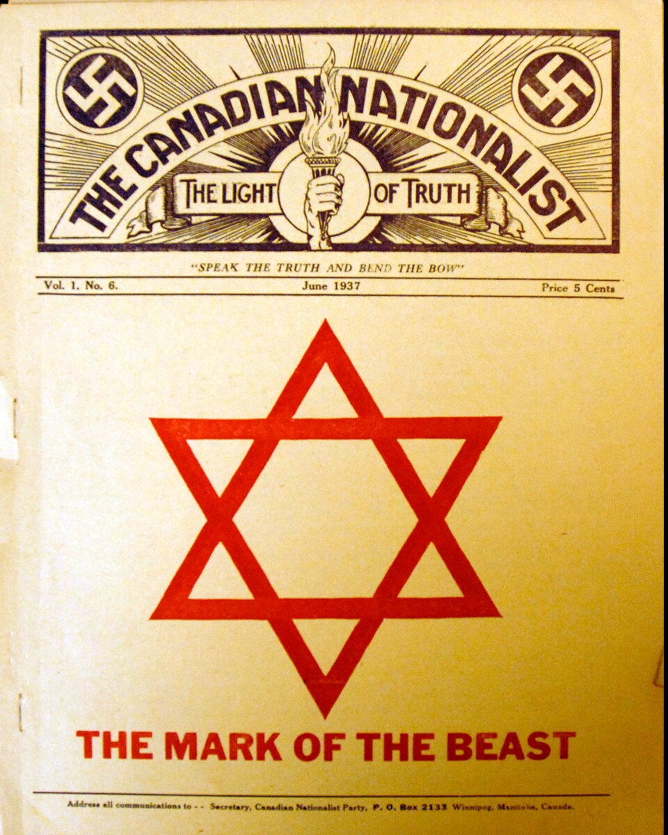 Archive du journal The Canadian Nationalist où "la marque de la bête" est inscrit à côté de l'étoile juive.