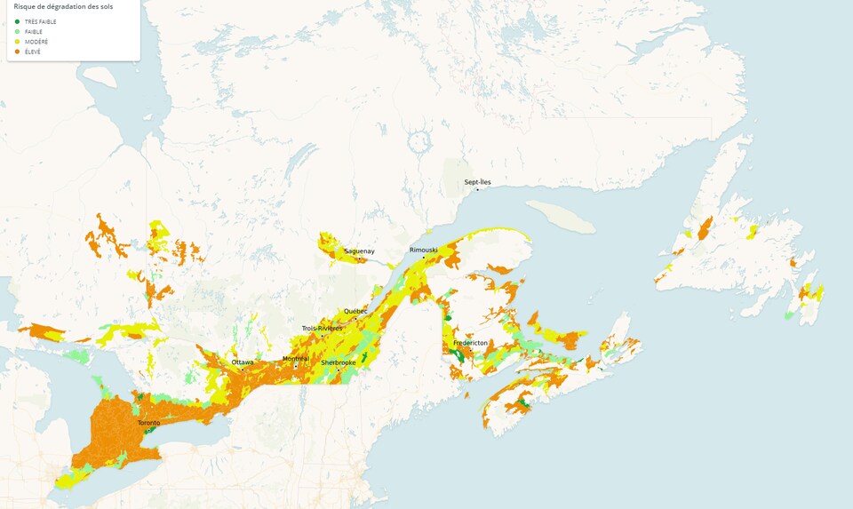 Carte du Québec, de l'Ontario et des Maritimes.