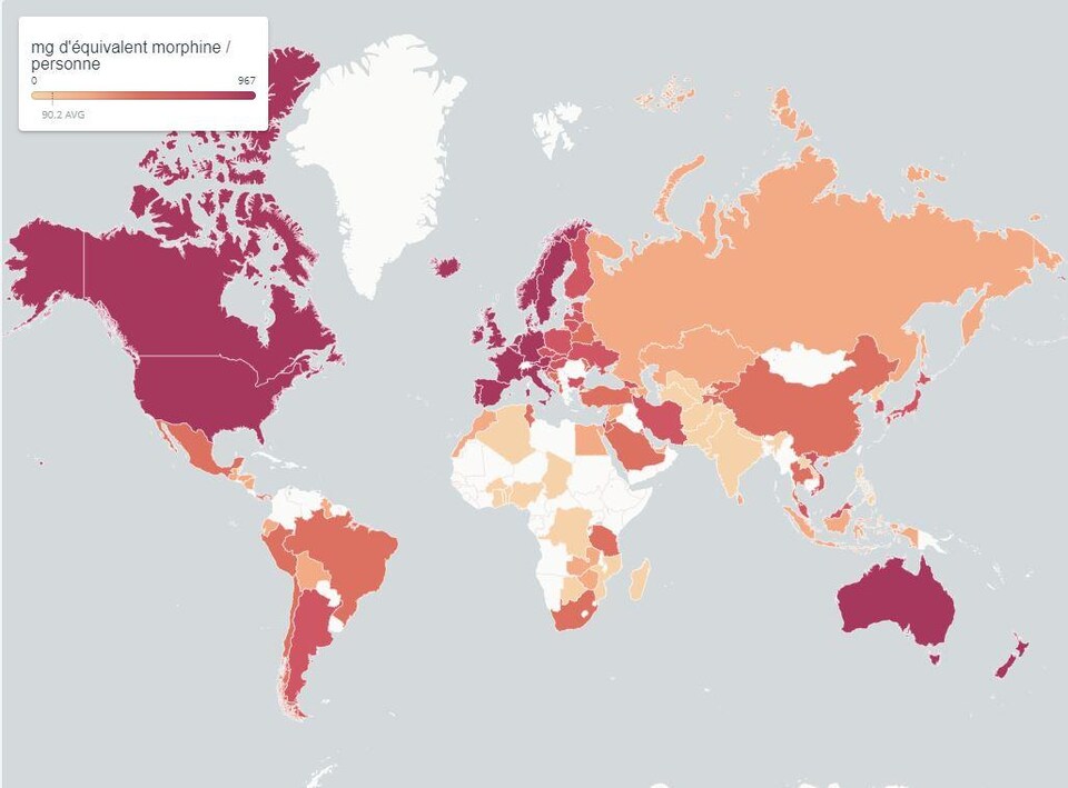 Carte de la consommation d'opioïdes dans le monde.
