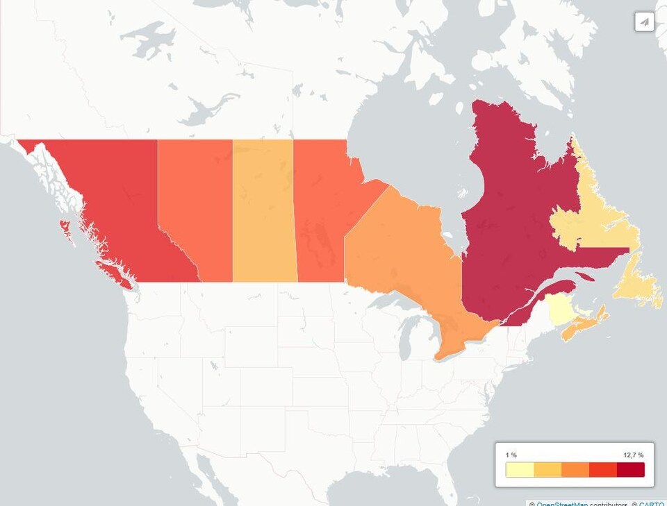 Carte de la place du privé dans le réseau scolaire au Canada.