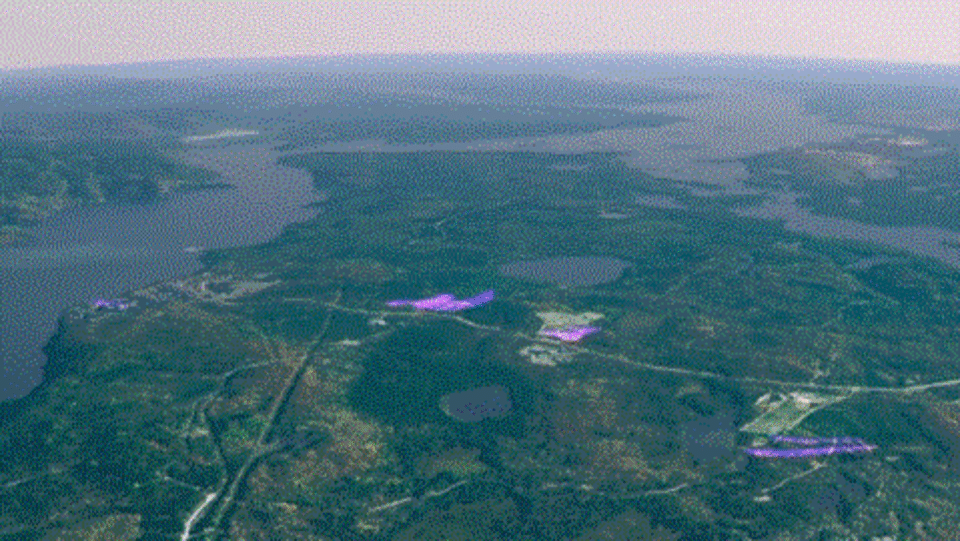 Une animation montrant des panaches radioactifs sur le site de Chalk River.