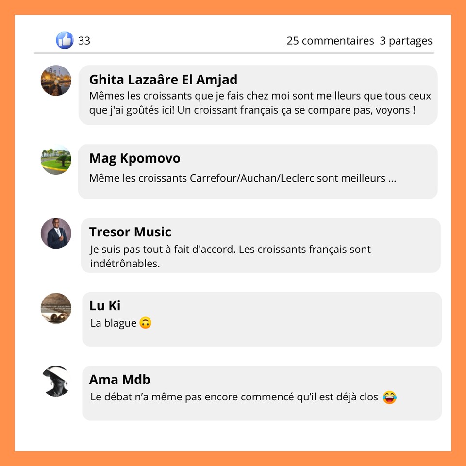 Sélection de commentaires sur Facebook concernant les croissants.