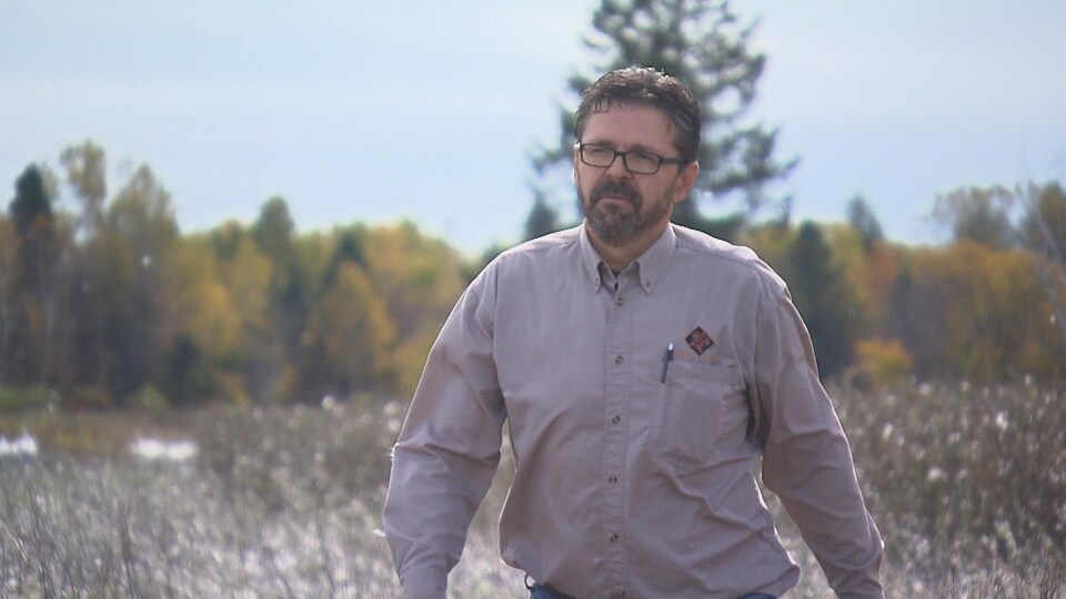 Le président de la Coopérative Monark, Daniel Allard, marche dans un champ de soyer du Québec.