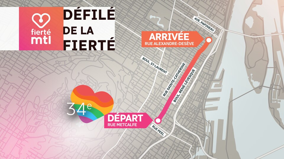 La carte de Montréal montre où a circulé le défilé de la fierté.