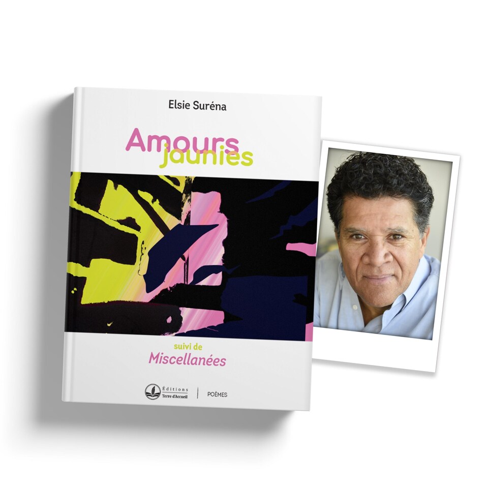 Portrait de Gabriel Osson et la page couverture du livre Amours jaunies suivi de Miscellanées de l’auteure Elsie Suréna.