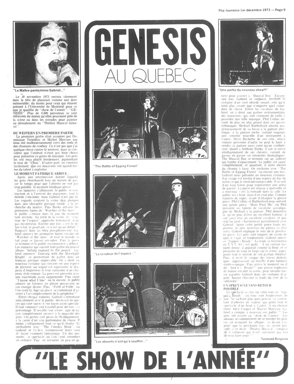 Article de journal annonçant la venue du groupe Genesis au Québec en 1973. 