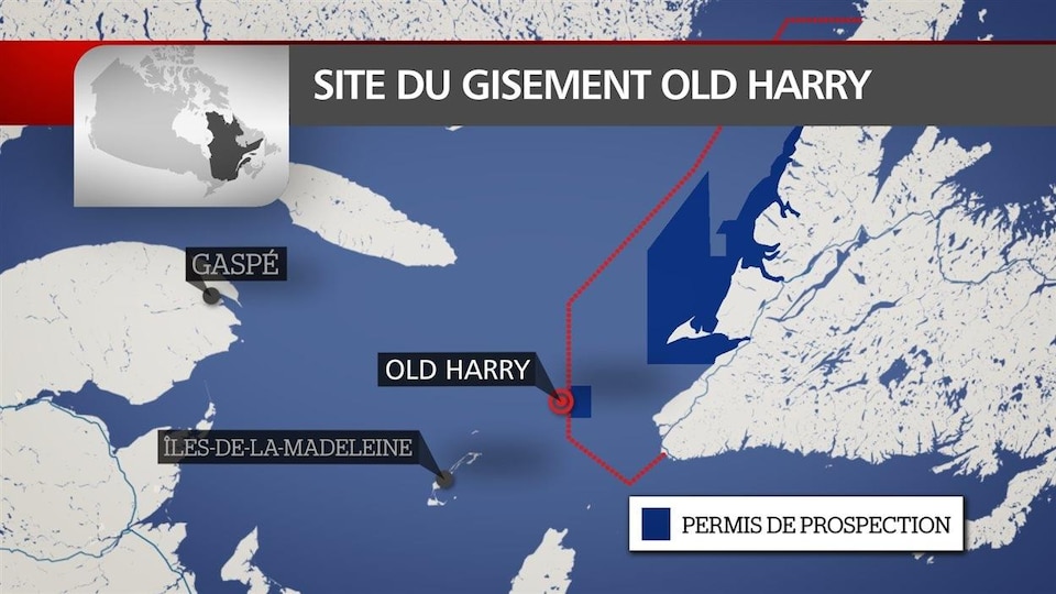 Le gisement Old Harry, à cheval sur les limites maritimes de Terre-Neuve-et-Labrador et du Québec.