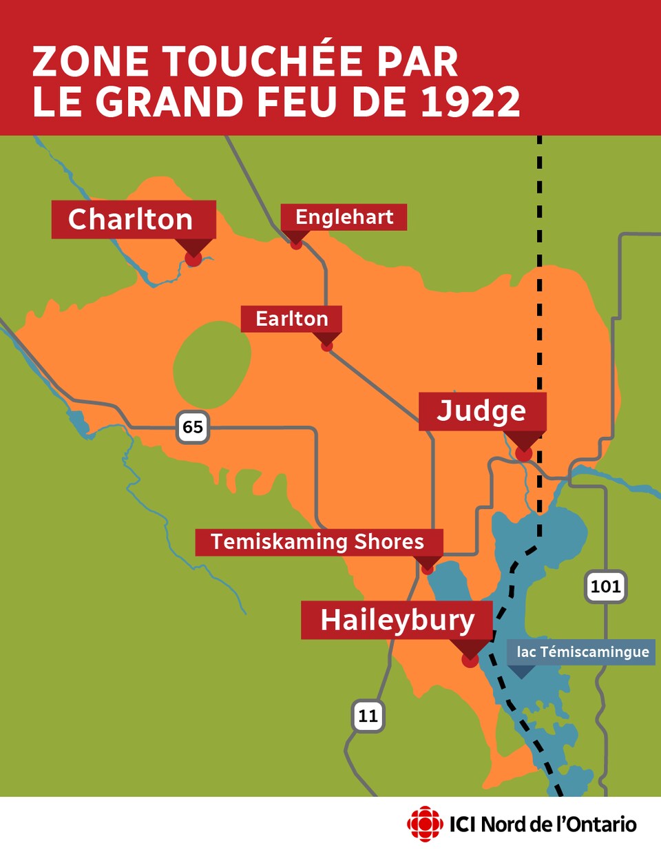Cette carte montre la zone touchée par le grand feu de 1922.