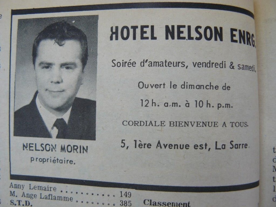 Une publicité pour les « soirées d'amateurs » de l'hôtel Nelson de La Sarre (1966)