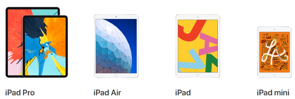 Les quatre modèles de iPad présentement offerts.