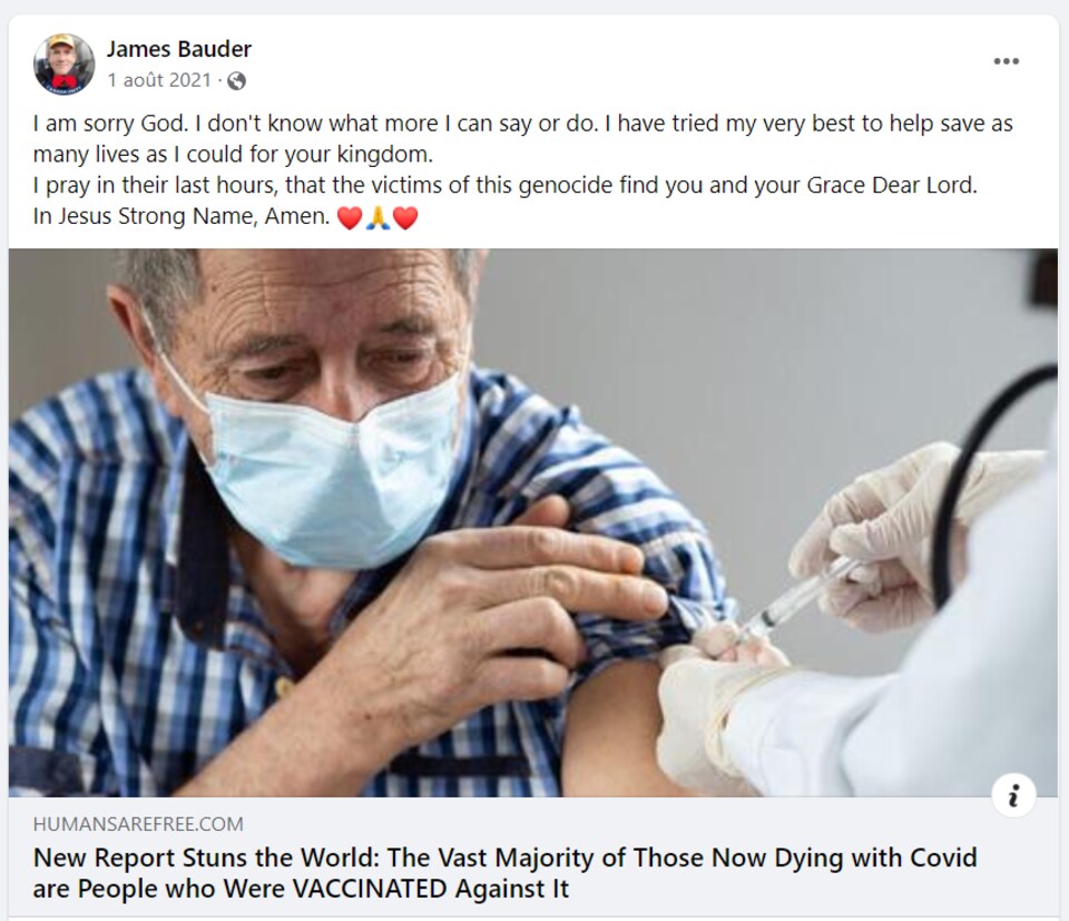 Une capture d'écran d'une publication Facebook.